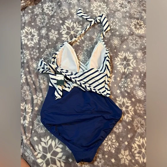 NWT LAUREN RALPH LAUREN blue one piece swimsuit Size 12 - Picture 10 of 12